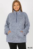 MELANGE HALF ZIP PULLOVER -NAVY