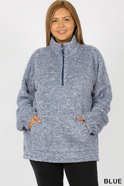 MELANGE HALF ZIP PULLOVER -NAVY