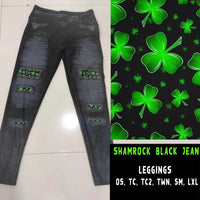 Peek A Boo Faux Denim Leggings with Shamrocks