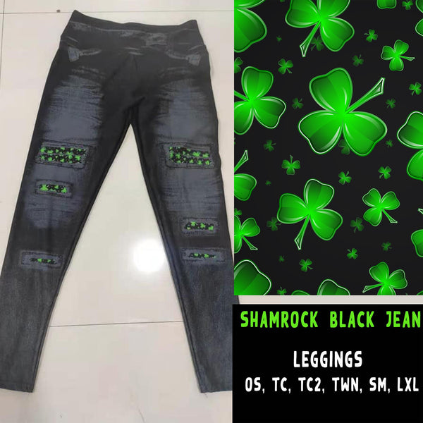 Peek A Boo Faux Denim Leggings with Shamrocks