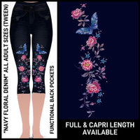 NAVY FLORAL DENIM CAPRI