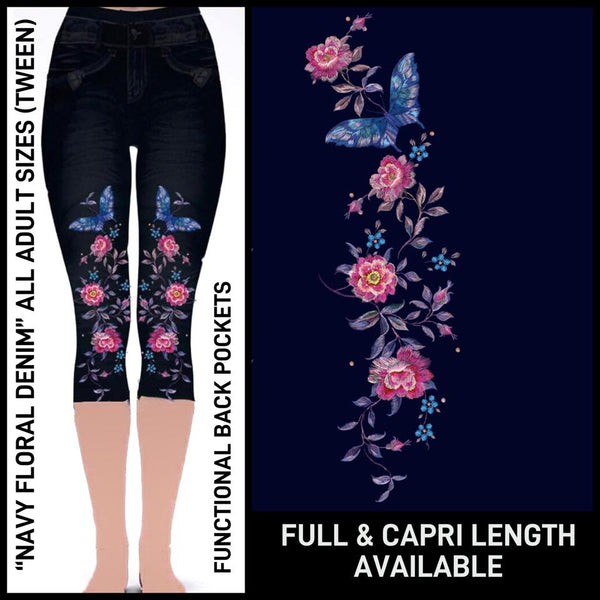 NAVY FLORAL DENIM CAPRI