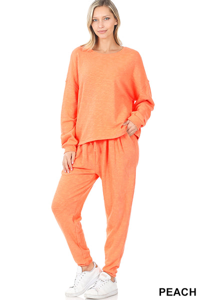 DROP SHOULDER TOP & LOUNGE SET IN PEACH