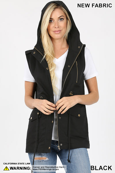MILITARY HOODIE VEST - BLACK