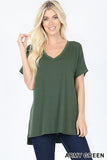 ROLLED SLEEVE HI-LOW  - ASST COLORS