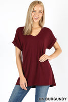 ROLLED SLEEVE HI-LOW  - ASST COLORS