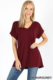 ROLLED SLEEVE HI-LOW  - ASST COLORS