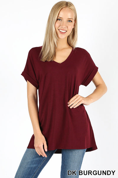 ROLLED SLEEVE HI-LOW  - ASST COLORS